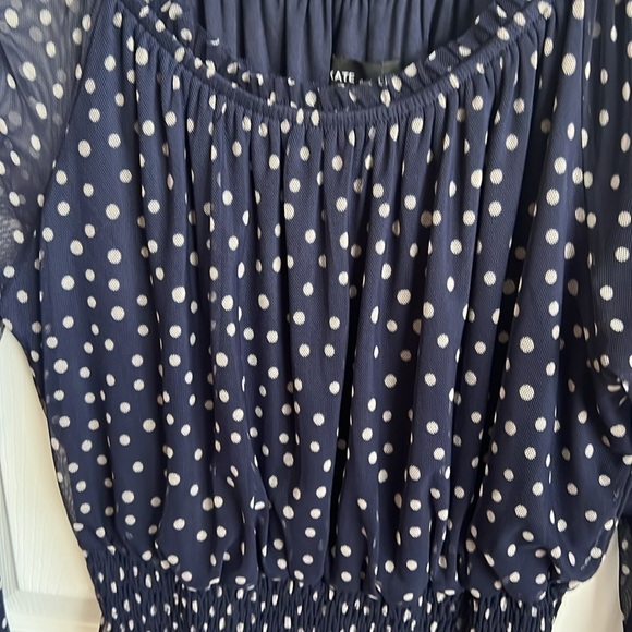 KATE & Lily Navy Blue‎ Polka Dot Long Sleeve Sheer Midi Dress Size 8 - Picture 2 of 11